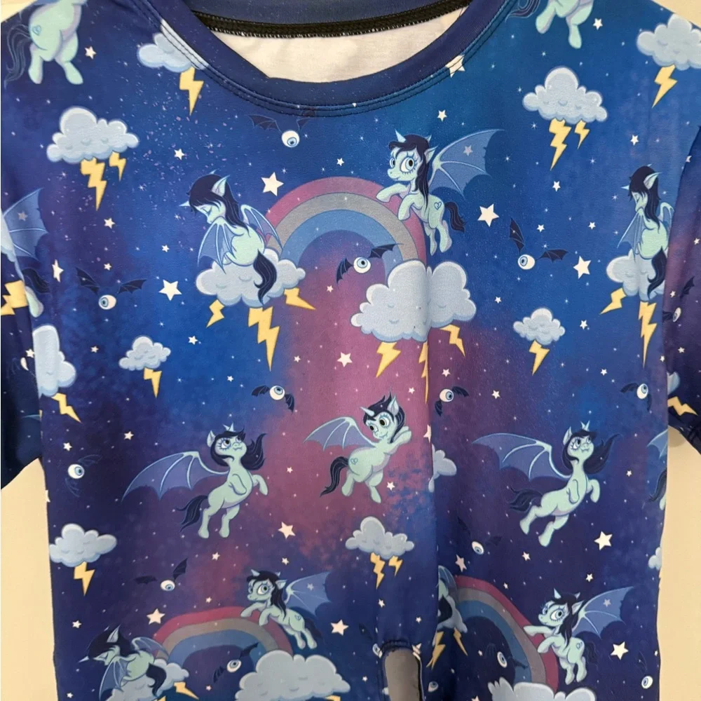 Blue Graphic T-Shirt with Unicorns and Rainbows - Picture 3 of 7